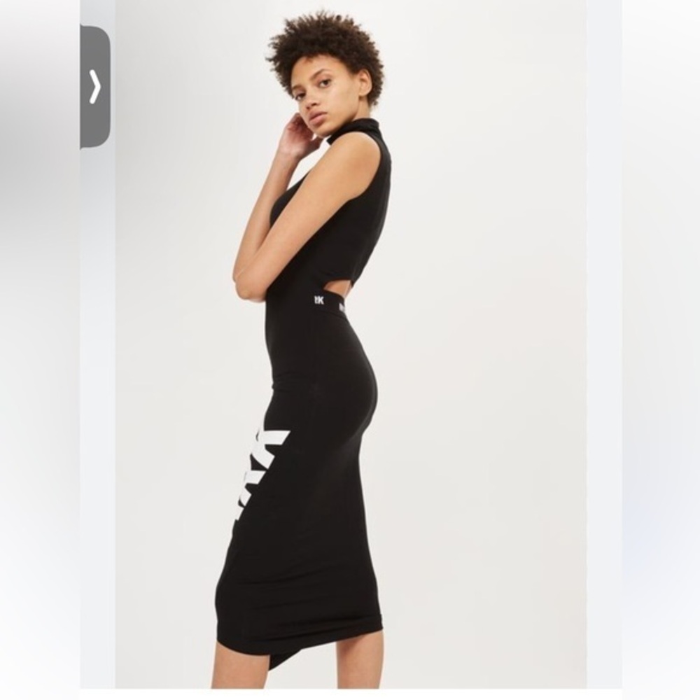 ASYMMETRICAL LOGO MIDI DRESS IN BLACK, size L, NWOT